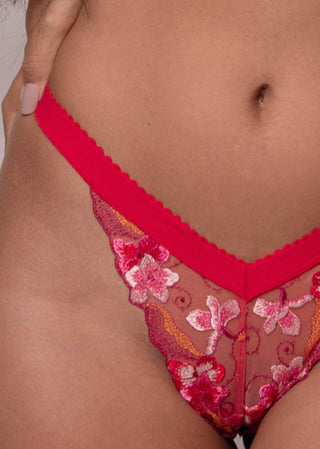details of the floral embroidered thong with scallop band by lioa lignerie.