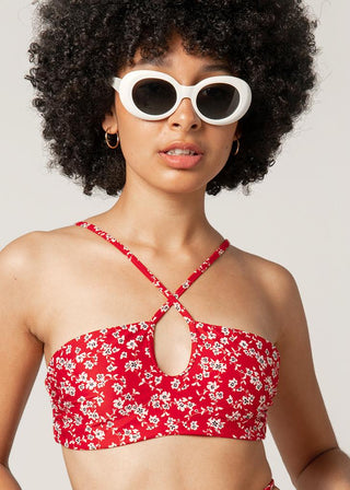 cool girl wears red bikini top with sporty form by lioa lingerie