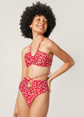 cool grils wears red cut out bikini from lioa lingerie
